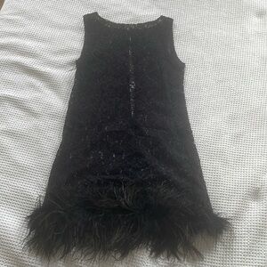 Vintage black lace and feather party dress